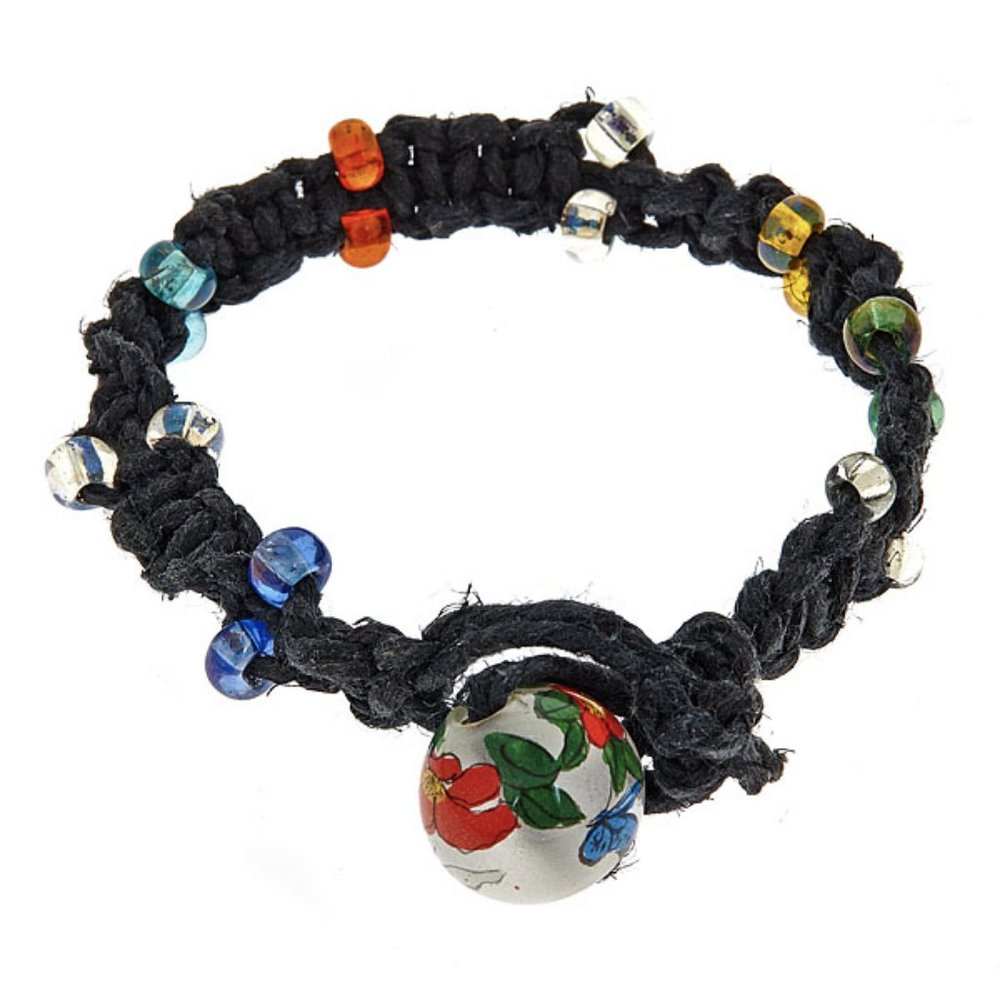 Hand woven bracelet with vintage focal bead